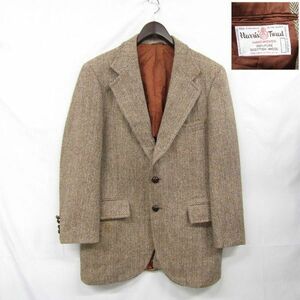 サイズ ？ Harris tweed ウール ツイード テーラード ジャケット ブレザー ブラウン ハリスツイード 古着 ビンテージ 3MA0404