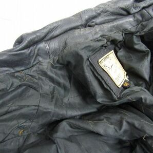 本革 サイズ 40 Vintage ダブル レザー ジャケット ライダース 革ジャン ブラック 古着 ビンテージ 3MA0502の画像6