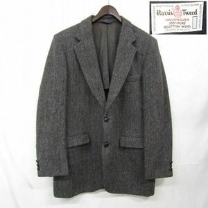 サイズ 42LNG Harris Tweed ツイード ウール テーラード ジャケット ブレザー グレー系 ハリスツイード 古着 ビンテージ 3MA0506