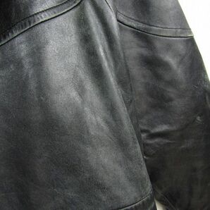 本革 ビックサイズ XL レザー フーディー ジャケット ミドル丈 コート キルティング ライナー 革ジャン ブラック 古着 ビンテージ 3MA0601の画像9