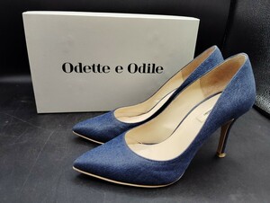 ■Odette e Odile　オデットエオディール　レディース　パンプス　サイズ23 1/2　51800　ネイビー　デニム調　ヒール部約8cm　箱付き■