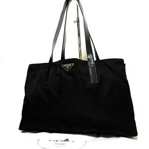 1円スタート！ 極美品 PRADA プラダ ナイロン トートバッグ ショルダーバッグ ハンドバッグ 肩掛け ブラック レザー NERO テスート 保存袋