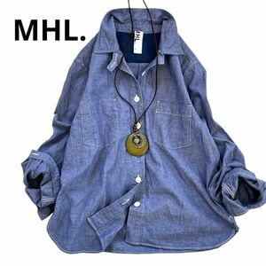 明日15日まで限定価格 MHL◆エムエイチエル 美品 デニム長袖シャツ ブルー