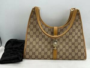 ce7358080/美品 GUCCI グッチ GGキャンバス レザー ジャッキー ハンドバッグ 肩掛け ワンショルダー