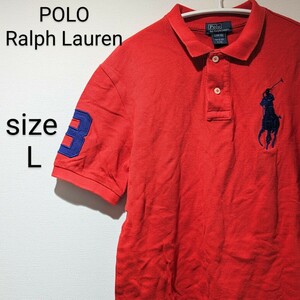 POLORalph Laurenポロラルフローレン　ポロシャツ　レッド　Lサイズ メンズ　紳士服　ホースロゴ　デカロゴ　3　レッド　赤　人気ブランド