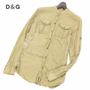 D＆G ドルチェ&ガッバーナ 春夏 シルク混★ 長袖 バンドカラー ストライプ スリム ワーク シャツ Sz.15/38　メンズ　I4T00569_2#A