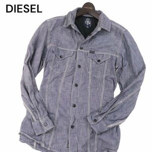 DIESEL ディーゼル 通年 ダメージ ヴィンテージ加工★ 長袖 シャンブレー ワーク シャツ Sz.S　メンズ　I4T00628_2#C