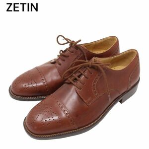 美品 イタリア製★ ZETIN メダリオン ストレートチップ★ レザー シューズ 革靴 Sz.40　メンズ ブラウン　I4G00068_3#U