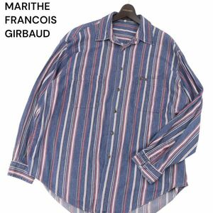 USA製★ MARITHE FRANCOIS GIRBAUD マリテフランソワ ジルボー マルチストライプ★ 長袖 ビッグ ワーク シャツ Sz.M　メンズ　I4T00715_3#C