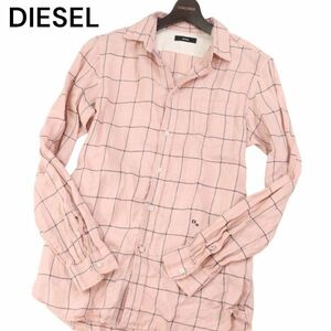 DIESEL ディーゼル 春夏 麻100%★ 長袖 ウインドウペン チェック リネン シャツ Sz.M　メンズ　I4T00680_2#A