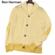 美品★ Ron Herman ロンハーマン 春夏 麻100%★ ショールカラー エルボーパッチ リネン ニット カーディガン Sz.L　メンズ　I4T00676_2#M_画像1