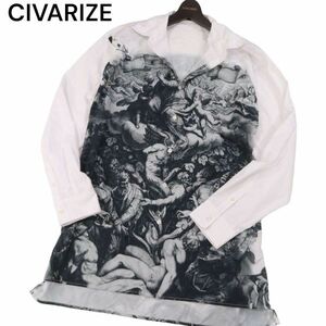 22SS★ CIVARIZE シヴァーライズ 絵画プリント★ 通年 長袖 衿ワイヤー ビッグシルエット シャツ Sz.Free　メンズ 白　I4T00669_2#C