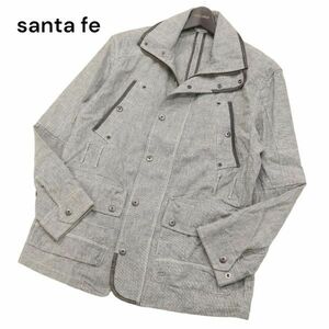 Santa Fe Santa Fe Spring / Summer Chidori Pattern ★ Сафари -стиль льняная куртка Blouson SZ.48 Мужской серый i4t00796_3#m