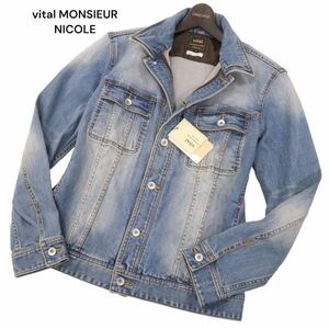 【新品 未使用】 vital MONSIEUR NICOLE ムッシュ ニコル USED加工★ ストレッチ デニム ジャケット Gジャン Sz.50　メンズ　I4T00758_3#O