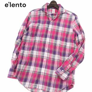 e'lento RING JACKET リングヂャケット 春夏 麻100%★ 長袖 ホリゾンタルカラー リネン チェック シャツ Sz.L　メンズ　I4T00775_3#A