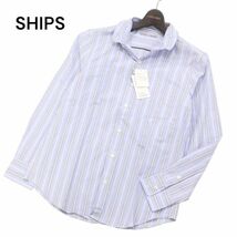 【新品 未使用】 SHIPS シップス 通年 スタンド ワイヤー★ 長袖 ストライプ ドビー シャツ Sz.S　メンズ 日本製　I4T00743_3#C_画像1