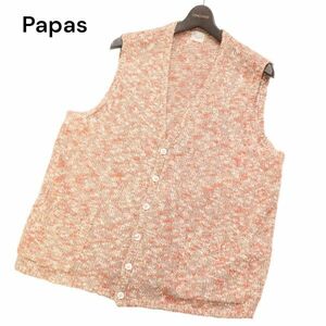 Papas パパス 春夏 リネン&レーヨン混★ メランジ ニット ベスト Sz.50/L　メンズ 日本製　I4T00892_3#M