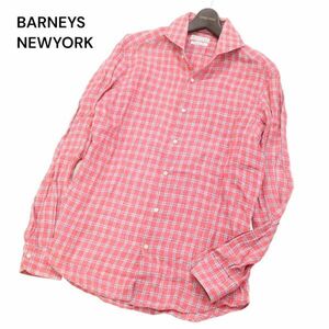 BARNEYS NEWYORK バーニーズ ニューヨーク 春夏 イタリア製 Albini生地★ 麻100% 長袖 リネン チェック シャツ Sz.L　メンズ　I4T00882_3#A