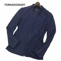 TORNADOMART トルネードマート 春夏 メランジ パール ニット ノーカラー ジャケット Sz.L　メンズ ネイビー　I4T00844_3#M_画像1