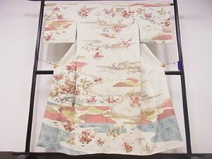 平和屋川間店■訪問着　刺繍　流水花文　金彩　着丈151.5cm　裄丈64cm　正絹　逸品　B-fe5216