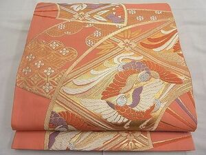 平和屋川間店■六通柄袋帯　唐織　向い鳳凰扇面吉祥花文　金糸　逸品　n-ar2777