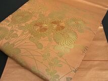 平和屋川間店■太鼓柄袋帯　駒刺繍　枝菊　金彩　逸品　ic3794_画像1