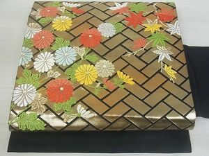 平和屋川間店■九寸名古屋帯　吉祥草花文　金銀糸　逸品　uw0757