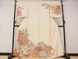 平和屋川間店■訪問着　流水花文　金彩　着丈164.5cm　裄丈65cm　正絹　逸品　A-ta3616