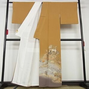 平和屋川間店■豪華色留袖 地紙風景花文 暈し染め 金彩 着丈157cm 裄丈65cm 正絹 逸品 B-jd1693の画像2