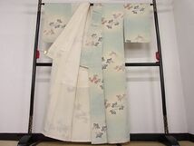 平和屋川間店■お召　草花文　暈し染め　着丈157cm　裄丈66cm　正絹　逸品　A-dp3325_画像2