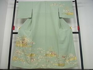 平和屋川間店■訪問着　霞草花文　金彩　着丈150cm　裄丈62cm　正絹　逸品　B-oa3934