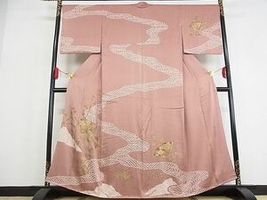 平和屋川間店■訪問着　扇花文　金彩　着丈161cm　裄丈67.5cm　正絹　逸品　A-ma6549