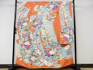 平和屋川間店■豪華振袖　束ね熨斗吉祥草花文　鶴　着丈157cm　裄丈64.5cm　正絹　逸品　B-np8177