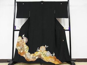 平和屋川間店■豪華黒留袖　作家物・翡翠　駒刺繍　花唐草　金彩　着丈161cm　裄丈66.5cm　正絹　逸品　B-np8173