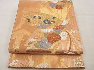 平和屋野田店■六通柄袋帯　唐織　鳳凰地紙花蝶文　金糸　逸品　n-xi1334