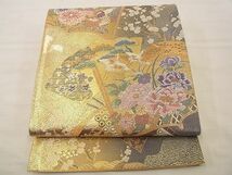 平和屋野田店■六通柄袋帯　唐織　大和美景　秋篠　金糸　逸品　n-xi1321_画像1