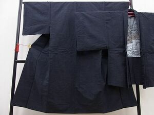 平和屋野田店■男性　紬　アンサンブル　色無地　青褐色　逸品　n-pk5535