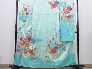 平和屋野田店■豪華振袖　総刺繍　花車文　暈し染め　金銀糸　逸品　n-gh6132