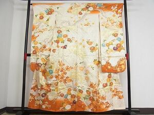 平和屋-こころ店■豪華振袖　駒刺繍　枝花文　暈し染め　金彩　着丈153cm　裄丈65cm　正絹　逸品　1B-np2769