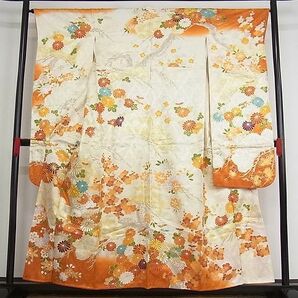 平和屋-こころ店■豪華振袖 駒刺繍 枝花文 暈し染め 金彩 着丈153cm 裄丈65cm 正絹 逸品 1B-np2769の画像1