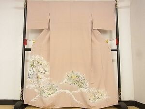 平和屋-こころ店■色留訪問着　友禅　地紙花鳥文　暈し染　着丈163.5cm　裄丈68cm　正絹　逸品　A-ck8280