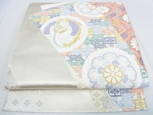 平和屋2■六通柄袋帯　唐織　切嵌花鳥絵皿文　金銀糸　逸品　1wb1475