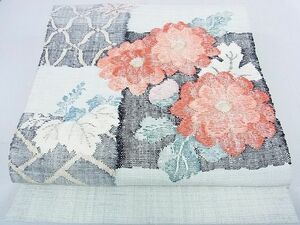 平和屋2■八寸名古屋帯　紬地　色紙花文　金糸　逸品　az7859