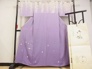 平和屋-こころ店■訪問着　刺繍　藤　暈し染め　金彩　たとう紙付き　銀座きしや扱い　着丈160cm　裄丈64cm　正絹　逸品　A-ta8953