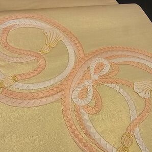 平和屋川間店■六通太鼓柄袋帯 駒刺繍 結び紐文 金糸 逸品 n-by2601の画像3