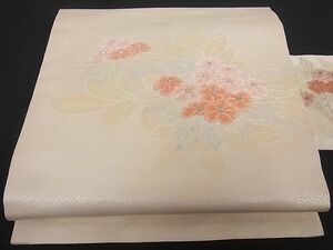 平和屋川間店■九寸名古屋帯　唐織　草花文　銀糸　正絹　逸品　A-tn1104