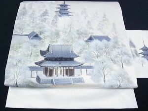 平和屋川間店■九寸名古屋帯　作家物　手描き　風景文　引箔　正絹　逸品　A-uw2436