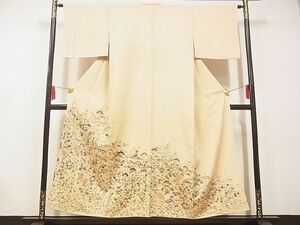 平和屋-こころ店■豪華色留袖　総刺繍　舞扇色紙花文　金糸　着丈152.5cm　裄丈63cm　正絹　逸品　A-ta9015