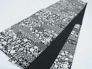 平和屋-こころ店■総刺繍　袋帯　更紗花文　黒地　銀糸　正絹　逸品　AAAB2967jd