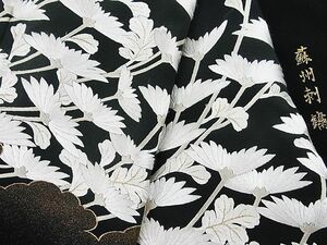 平和屋-こころ店■豪華黒留袖　蘇州刺繍　草花文　金糸　金彩　着丈166cm　裄丈68cm　正絹　逸品　A-ck8451